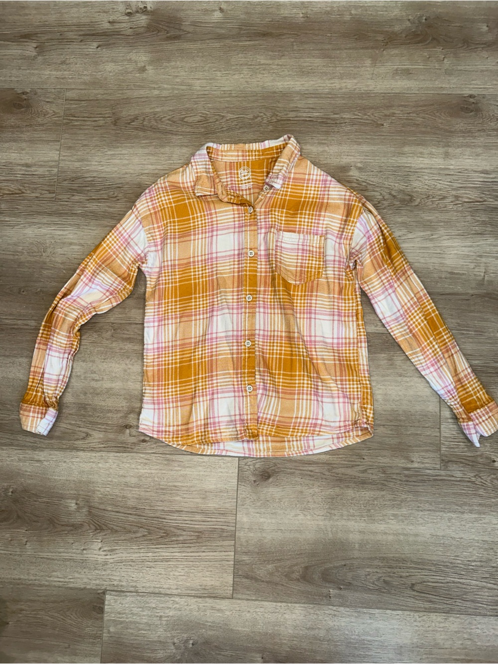 wonder nation Yellow and Pink Plaid Button-Front Shirt